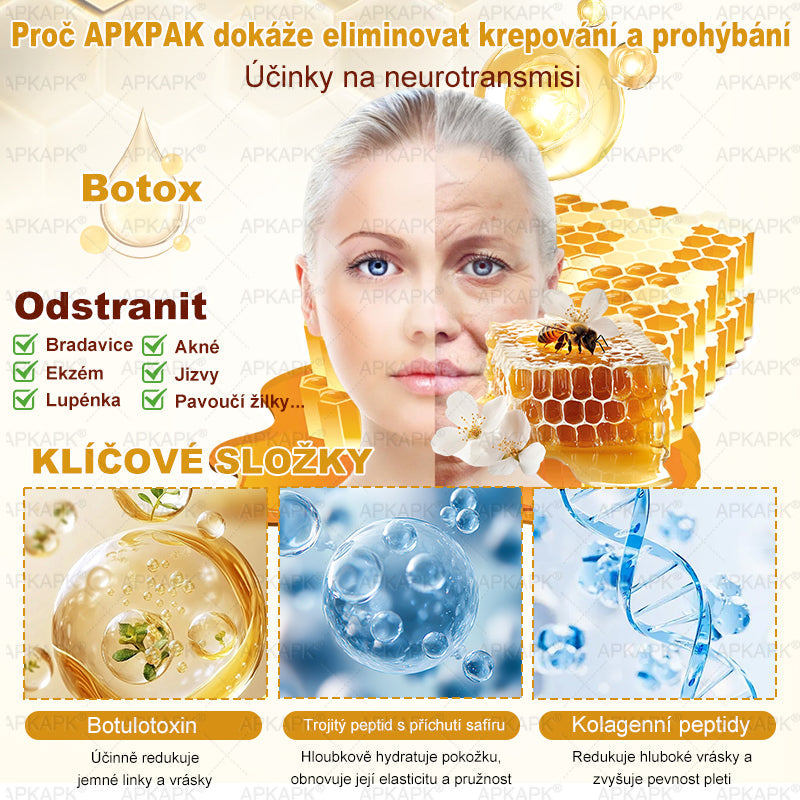 𝖠𝖯𝖪𝖠𝖯𝖪® 🐝 Krém s včelím jedem na obnovu pokožky 🐝 pomáhá při řešení kožních problémů, jako jsou: vrásky, jizvy, pigmentové skvrny, strie, akné, lupénka, ekzém, kožní léze, podráždění, záněty a další kožní potíže.